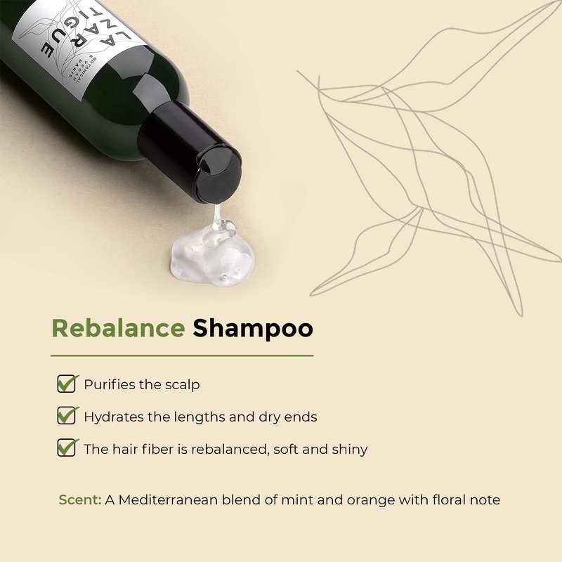 Lazartigue Rebalance Shampoo, Rice Vinegar & Spirulina, Purifies Oily Roots & Balances Moisture, Vegan, Sulfate & Silicone Free, 8.4 Fl Oz