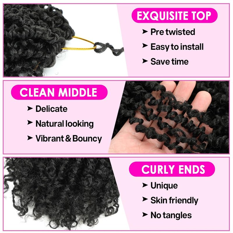Youngther Yanky twist crochet hair 8 Inch 6 Pack Pre-Twisted Fluffy Short Passion Twist crochet hair for black women Soft crochet hair pre looped for kids senegalese twist hair extension (1B)