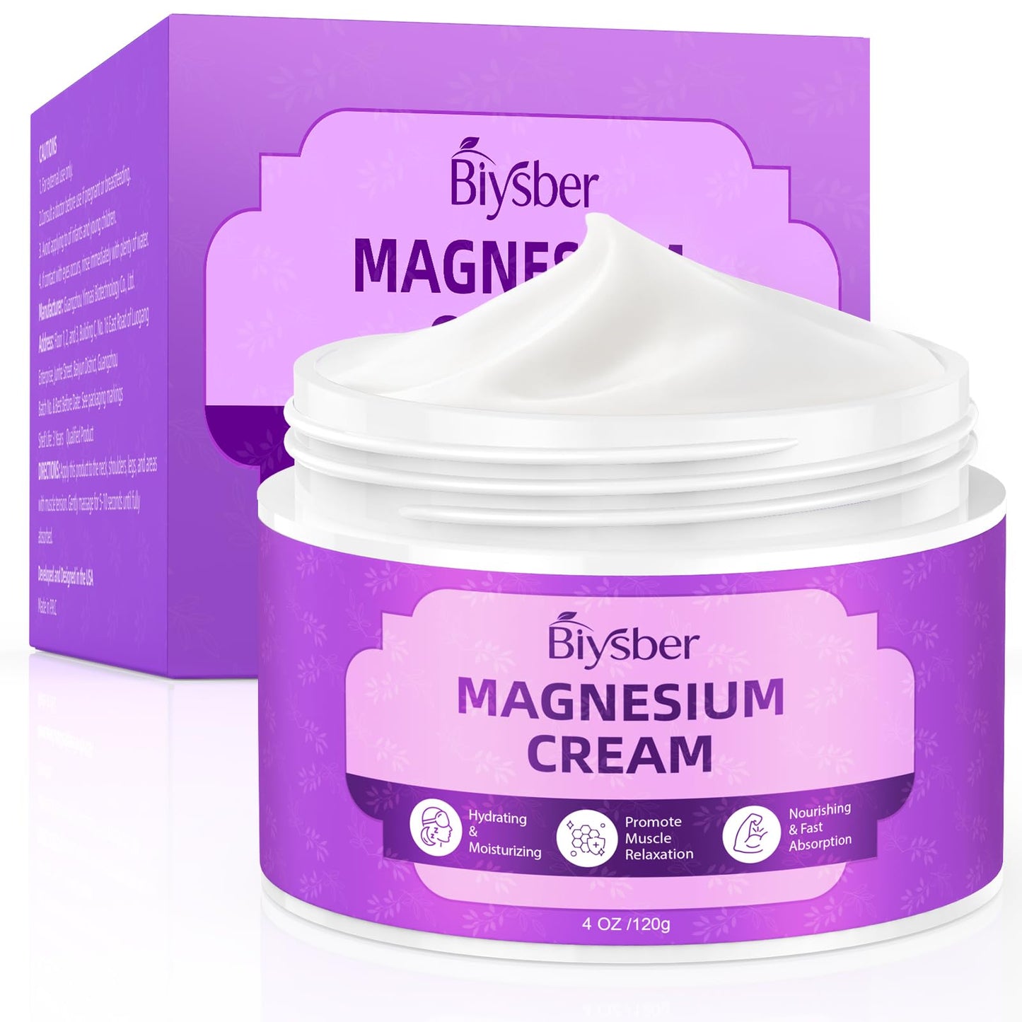 BIYSBER Natural Magnesium Body Butter for Leg Cramps/Feet/Arms/Muscle Relaxation - Calm Moisturizing Day and Nightime Cream 4 oz
