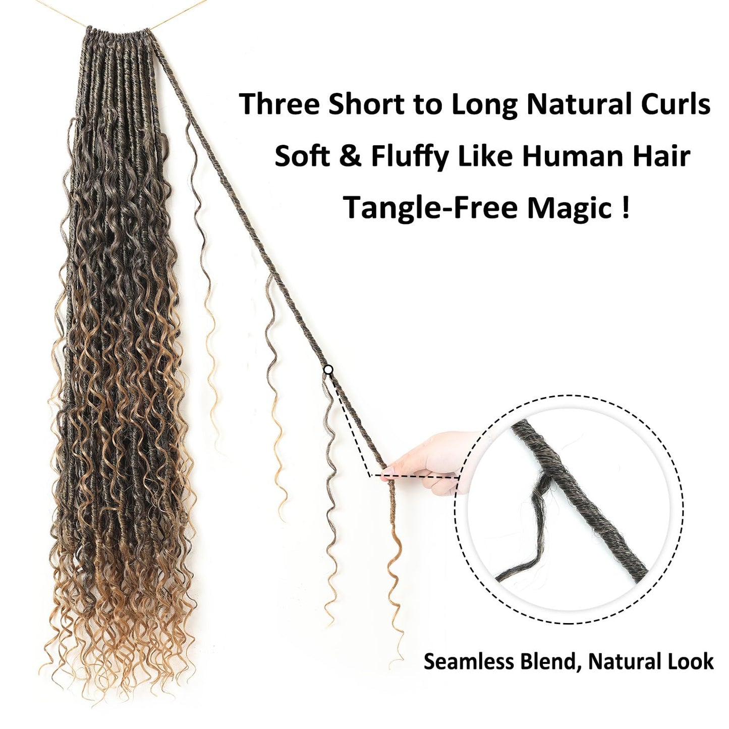9 packs Boho Faux Locs Crochet Hair, 30 Inch, Ombre Honey Blonde Pre Looped Goddess Soft Locs Crochet Hair with Curly Ends, Bohemian River Locs for Black Women(T1B/27#, 30 Inch)