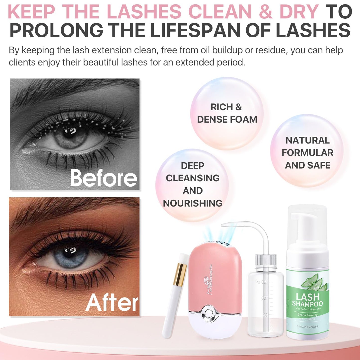 Vznffur Lash Extension kit for Beginners, Eyelash Extension Kit with Mannequin Head, Lash Starter Kit with Everything Eyelash Glue USB Fan Cosmetology Esthetician Supplies for Practice Training