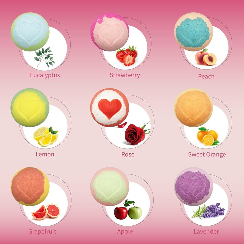 Kids Bath Bombs with Surprise Inside - 9 Heart Imprint Bath Bombs for Girls | Toddler Gifts for Ages 3-8