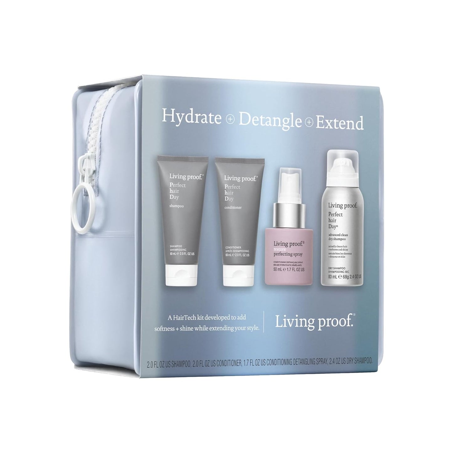Living Proof Hydrate + Detangle Kit | Travel Size Hair Care Set - Shampoo, Conditioner & Spray
