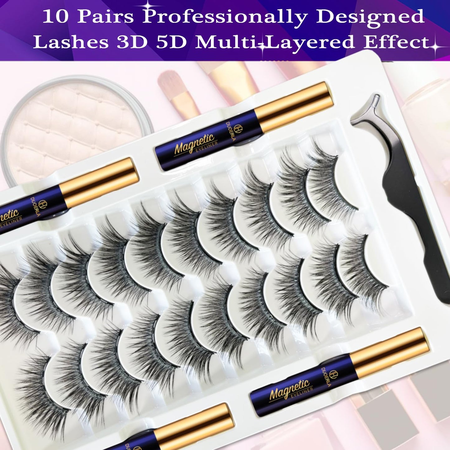 Magnetic Eyelashes Kit - Natural Look Wispy Cat Eye Lashes | 10 Pairs, Reusable, Vegan & Cruelty-Free