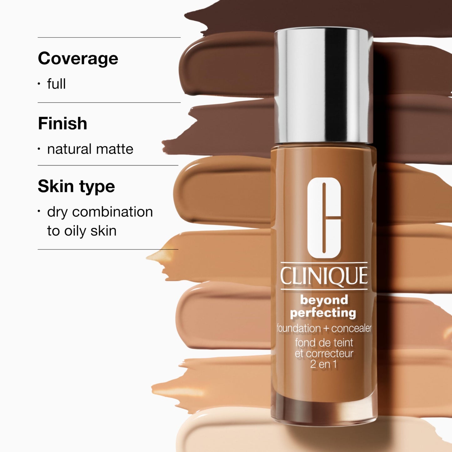 Clinique Beyond Perfecting Lightweight Liquid Foundation + Concealer For Dry Combination to Oily Skin Types | Full Coverage + Natural Matte Finish, Vanilla, 1 Fl Oz