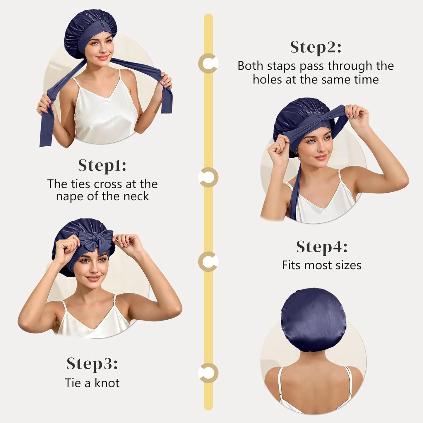 ZIMASILK 100% Mulberry Silk Bonnet - Double Layer Hair Wrap for Long Hair | Navy Blue