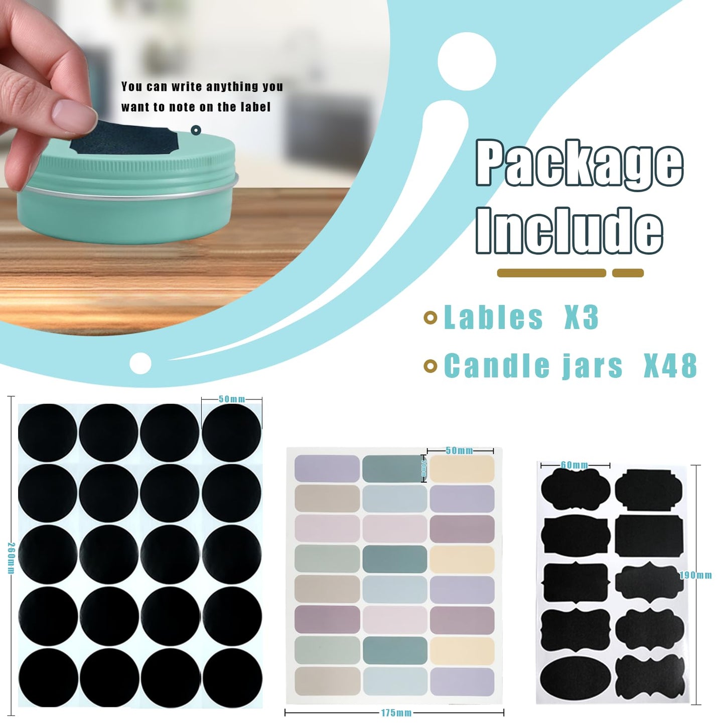 LIYAR Aluminum Tins with Lids for Salve, Salve Tins Container Round Cosmetic Tin Jars Candle Jars Aluminum Tin Cans with Screw Lids for Spice,Salve,Candles(Mint Green) (Mint Green, 48 Pack - 1 oz)