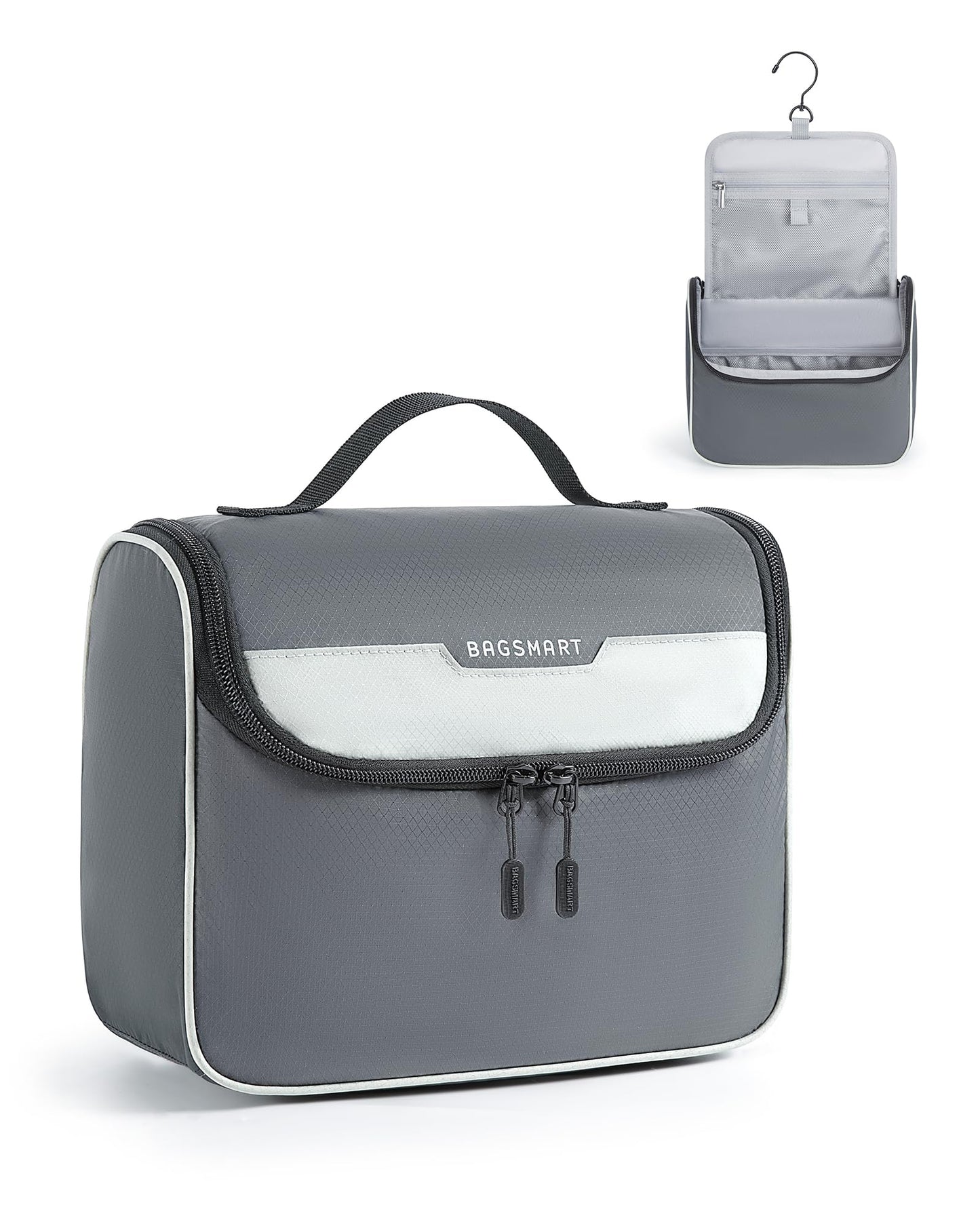 BAGSMART Travel Toiletry Bag for Men, Hanging Toiletry Bag for Mens Traveling, Outdoor Activities, Bathroom Shaving, Travel Essentials Dopp Kit Organizer 360 Swivel Hook Water Resistant, Grey
