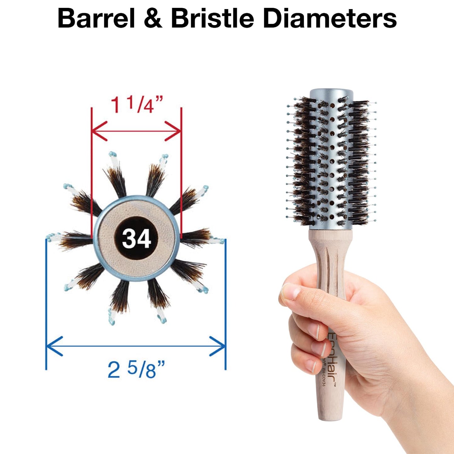 Olivia Garden EcoHair Combo Vent Round Bamboo Hair Brush EH-COV34 (2 5/8")