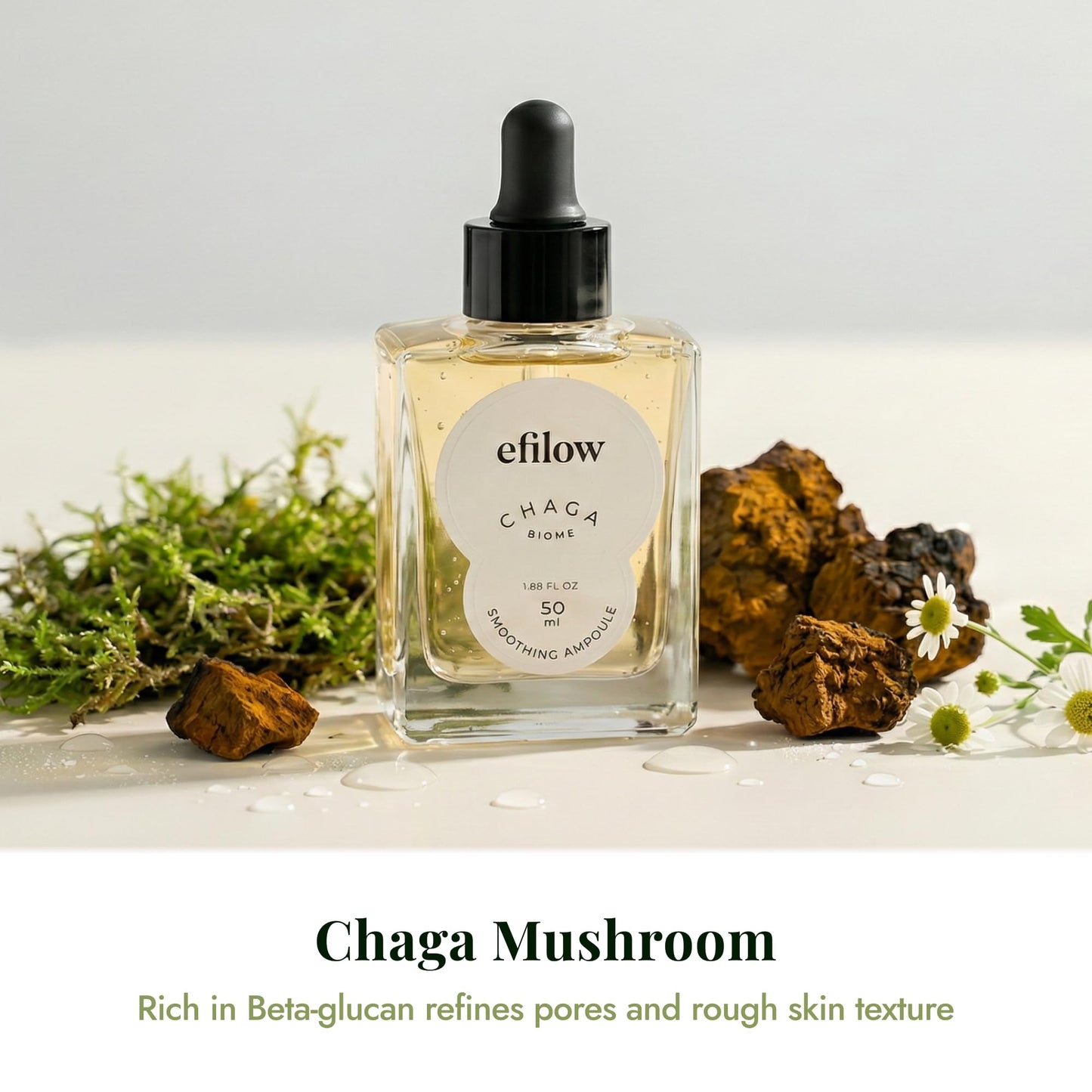EFILOW Chaga Mushroom Biome Ampoule (1.69 fl.oz) - Pro-aging Adaptogen Serum for Resilience & Vibrant Glow - Vegan Sustainable Skin-Wellness for Sensitive Skin