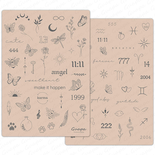MARLLOGIVA 2pcs Tiny Tattoo Practice Skin Pad with more 80 Stencil Designs Perfect for Mastering Tiny Tattoo Essential Techniques (Pink Skin)