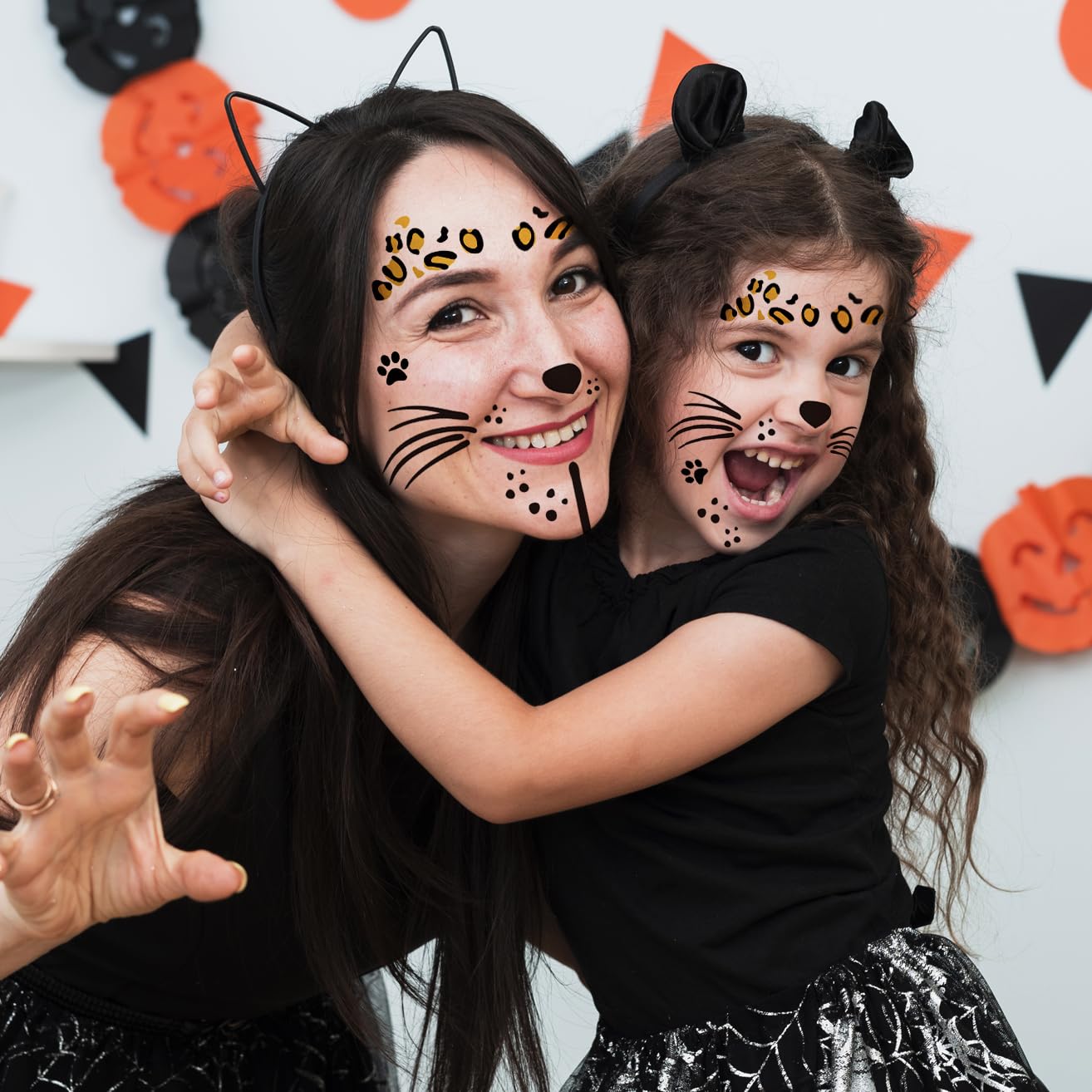 Leopard Face Temporary Tattoos, 7-Sheet Leopard Face Halloween Fake Tattoos for Kids and Adults - Perfect for Parties, Festivals, and Costumes