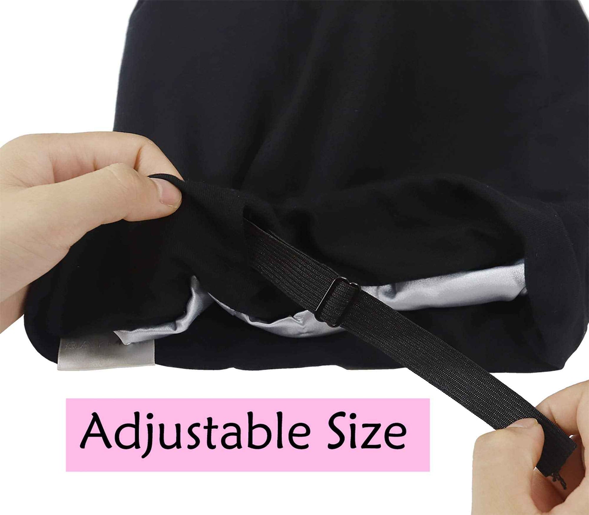 SAYMRE Large Satin Lined Bonnet Silky Hair Wrap Sleep Cap - Adjustable Beanie Slouchy Hats Bonnets for Women Long,Curly Hair (XX-Large, Black)