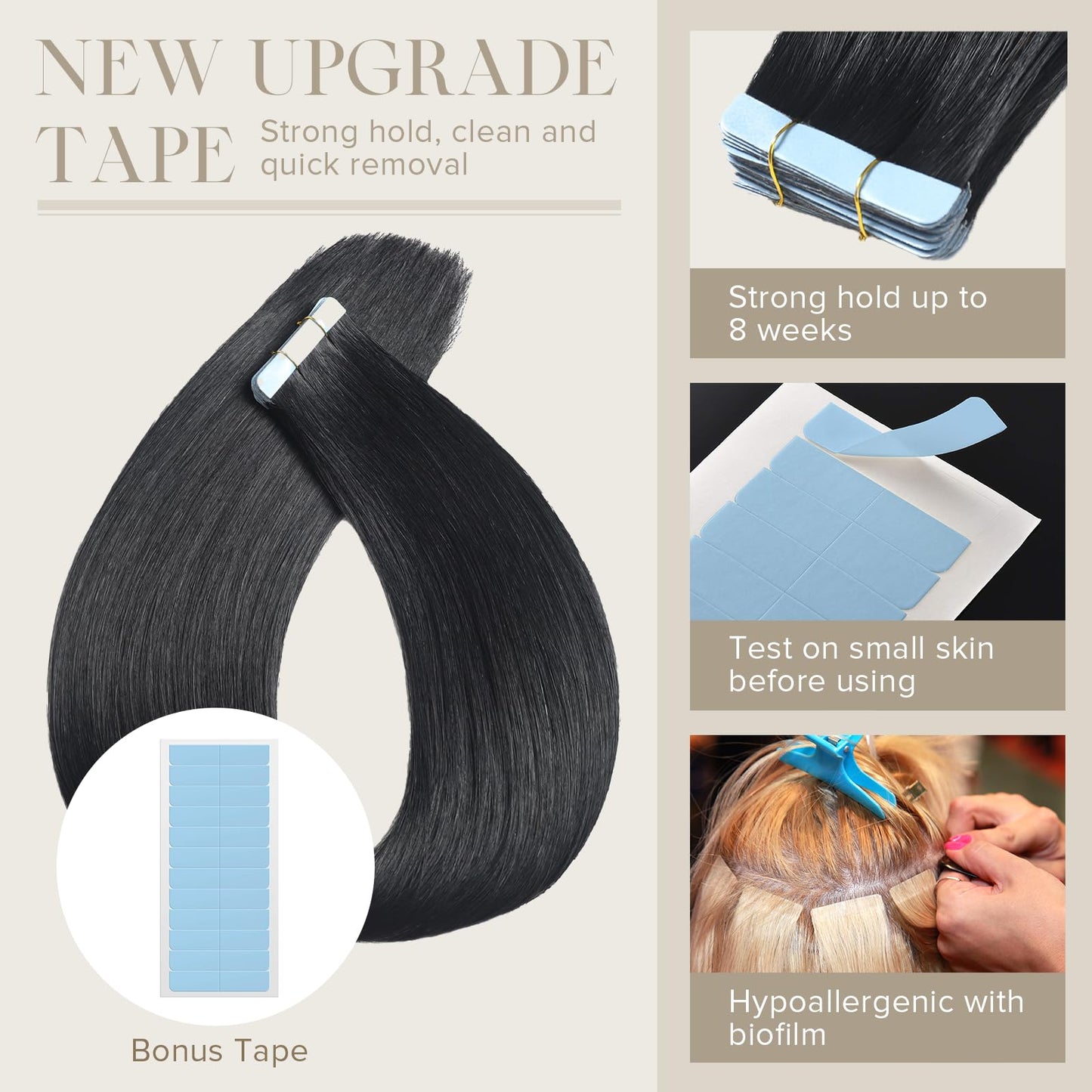 Mifes Tape in Hair Extensions Human Hair Jet Black #1 20pcs/50g 20 Inch Hair Extensions Real Human Hair Natural Hair Extensions Straight Hair Extensions for Black