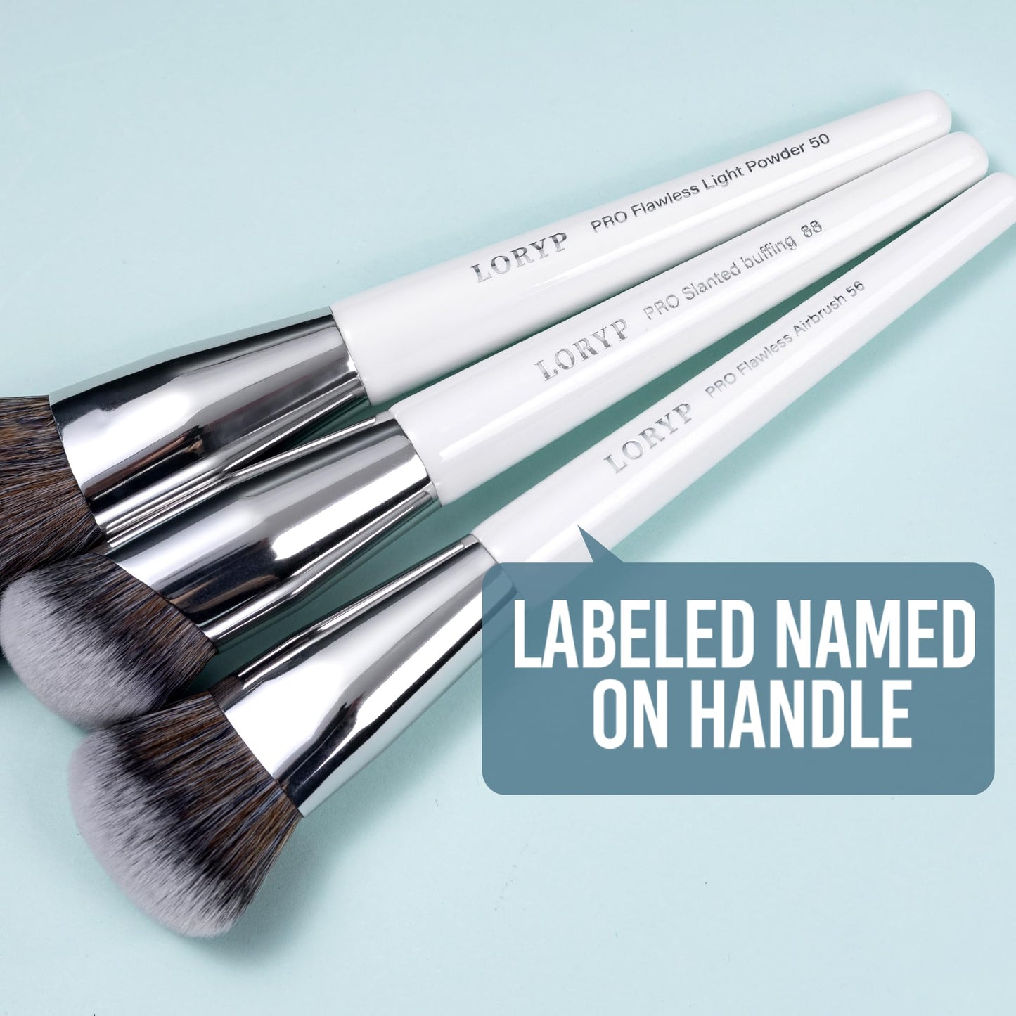 LORYP Makeup Brush Set Professional Synthetic Vegan for Beginners Gift Home Daily Use with Storage Pouch No Shedding No Scratch Face & Eye Brush White 20 Pcs