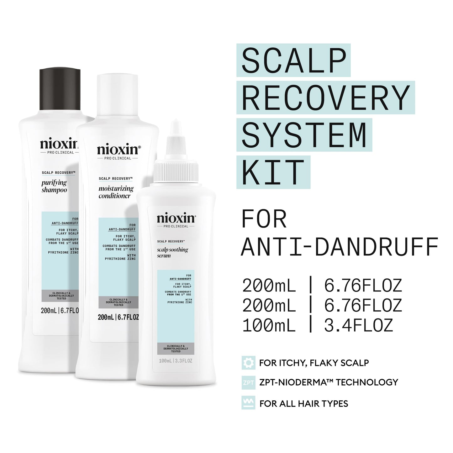 Nioxin Scalp Recovery Anti-Dandruff System Kit | For Itchy & Flaky Scalp | Pyrithione Zinc | Trial Size