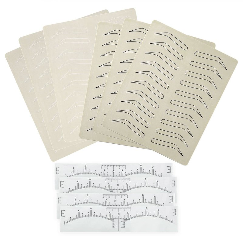 Tattoo Practice Skin Kit,6 Pieces Eyebrow Latex Microblading Practice Fake Skin Sheet with 4pcs Eyebrow Ruler,No Ink Needed Double Sided for Tattoo Supplies