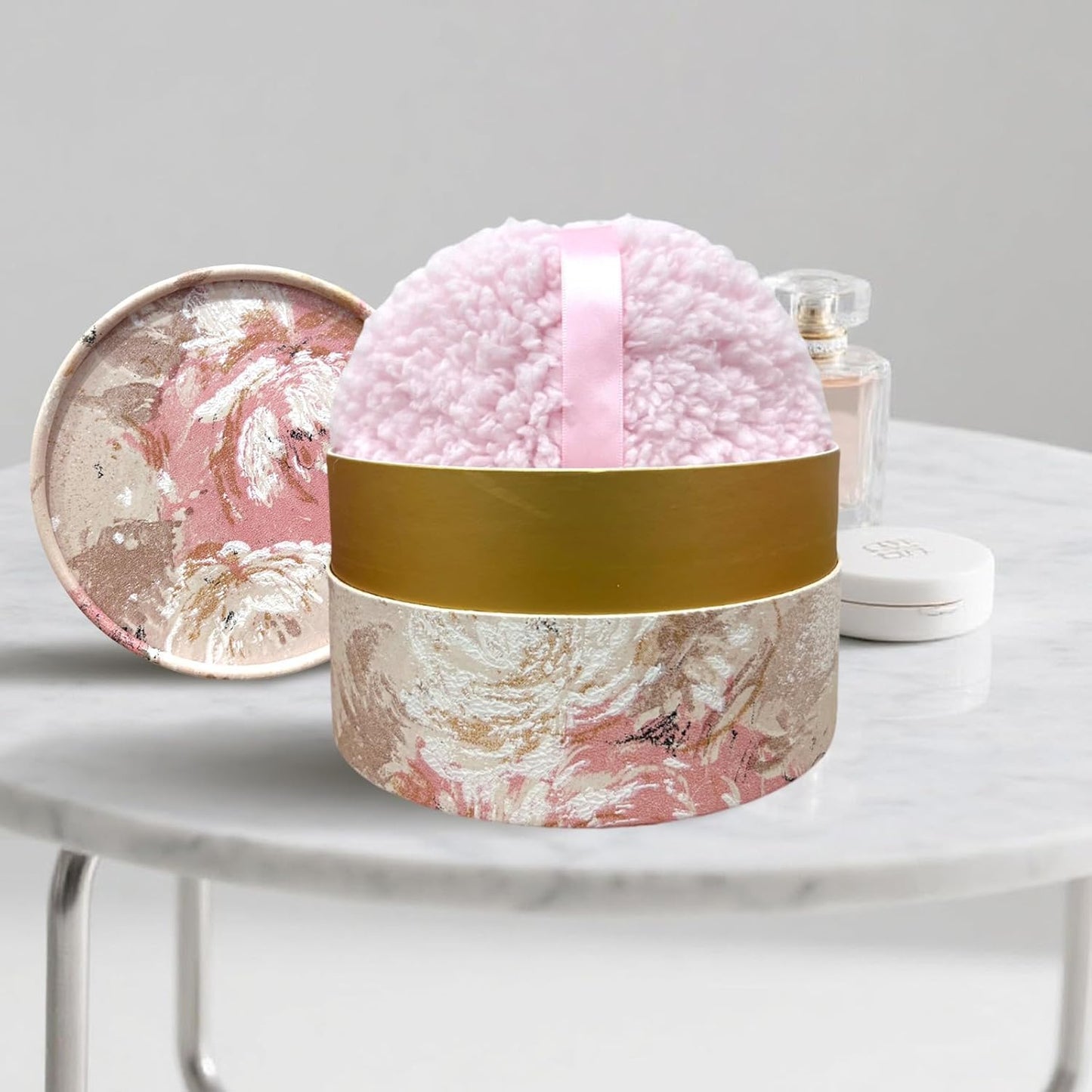 Large 6-Inch Body Powder Puff - Soft Dusting Applicator with Storage Jar | Charming Pink