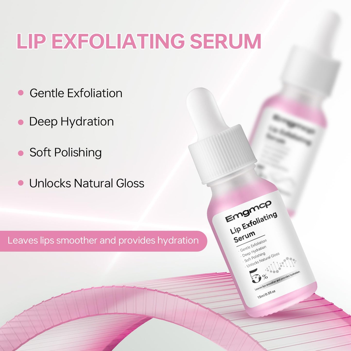 PHA 5% Exfoliating Lip Serum - Leave-On Lip Exfoliator & Moisturize for Dry, Cracked Lips - Hydrating & Moisturizing Serum - Vegan Cruelty-Free Overnight Primer - Smoother Softer Lips
