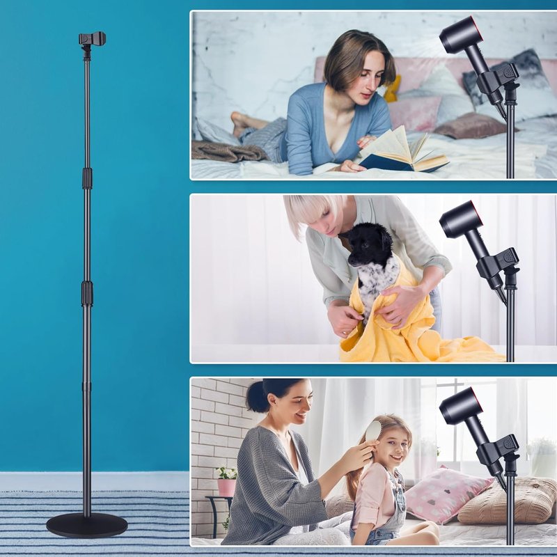 Hands-Free Hair Dryer Stand - 59in Adjustable Height, Metal Holder | 180° Rotatable for Women & Pets