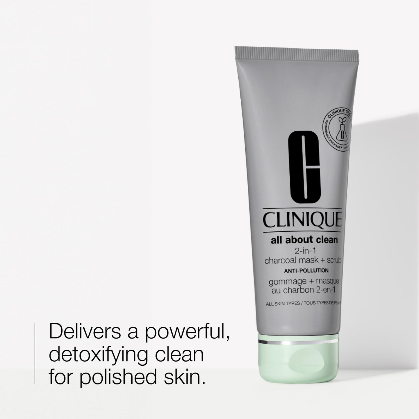 Clinique All About Clean 2-in-1 Charcoal Mask + Clay-Based Scrub, Cleansing Face Mask + Exfoliating Face Scrub For All Skin Types | Exfoliating + Refining, 3.4 Ounce