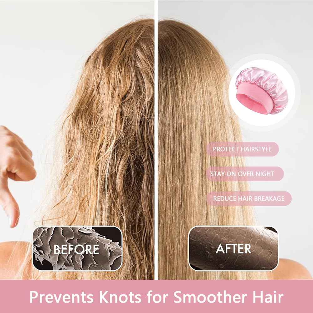 WOMEI Silk Bonnet for Sleeping Women Men - Larger Double Layer Satin Bonnet - Hair Bonnet for Sleeping - Shower Cap for Curly Hair (Pink)