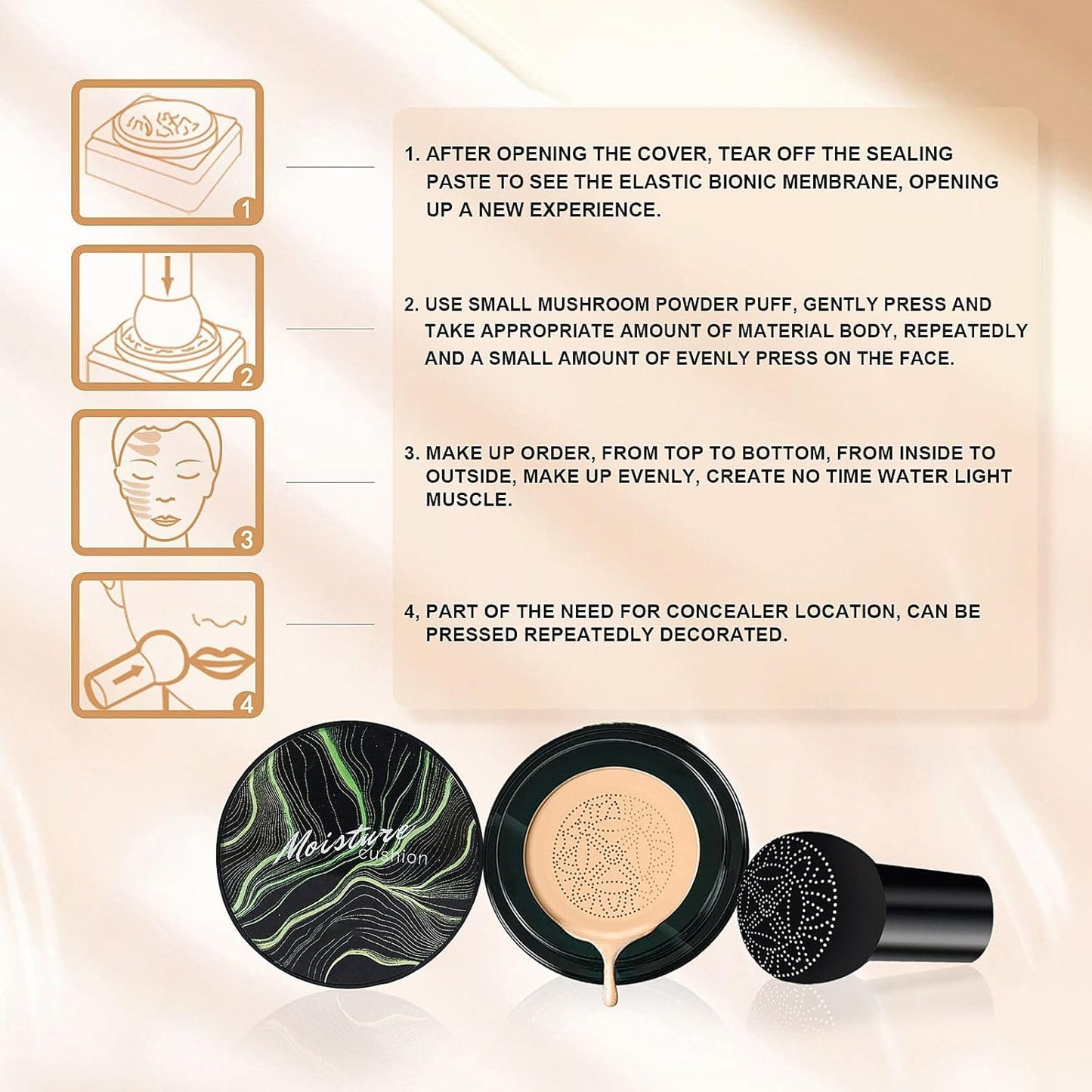 Cushion Foundation Concealer for Mature Skin - Lightweight CC Cream for Natural Finish | Perfect for Older Women