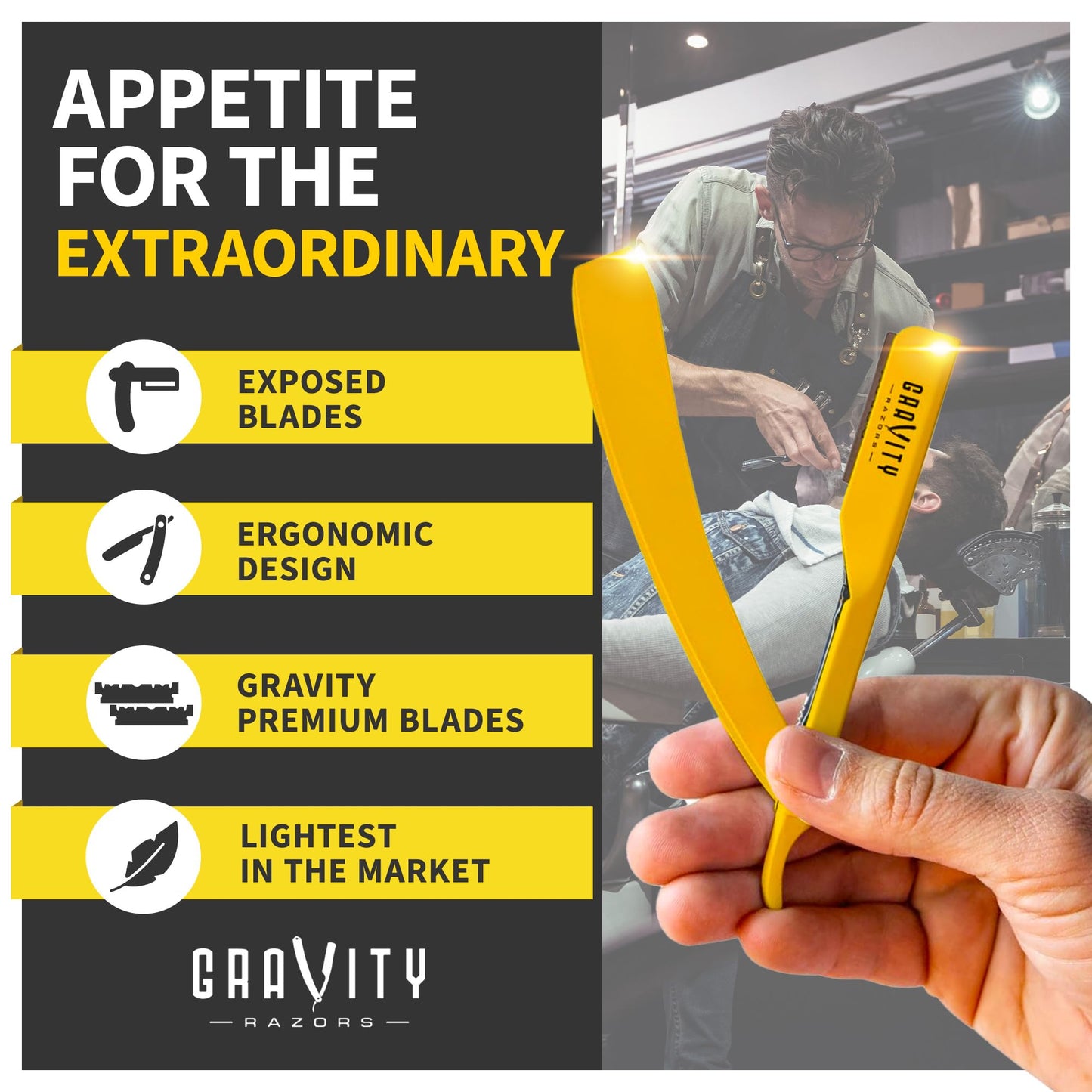 Professional Straight Razor - Ultra Exposed Straight Razor Kit with 10 Gravity Premium Blades, 2mm Exposed ("The OG")