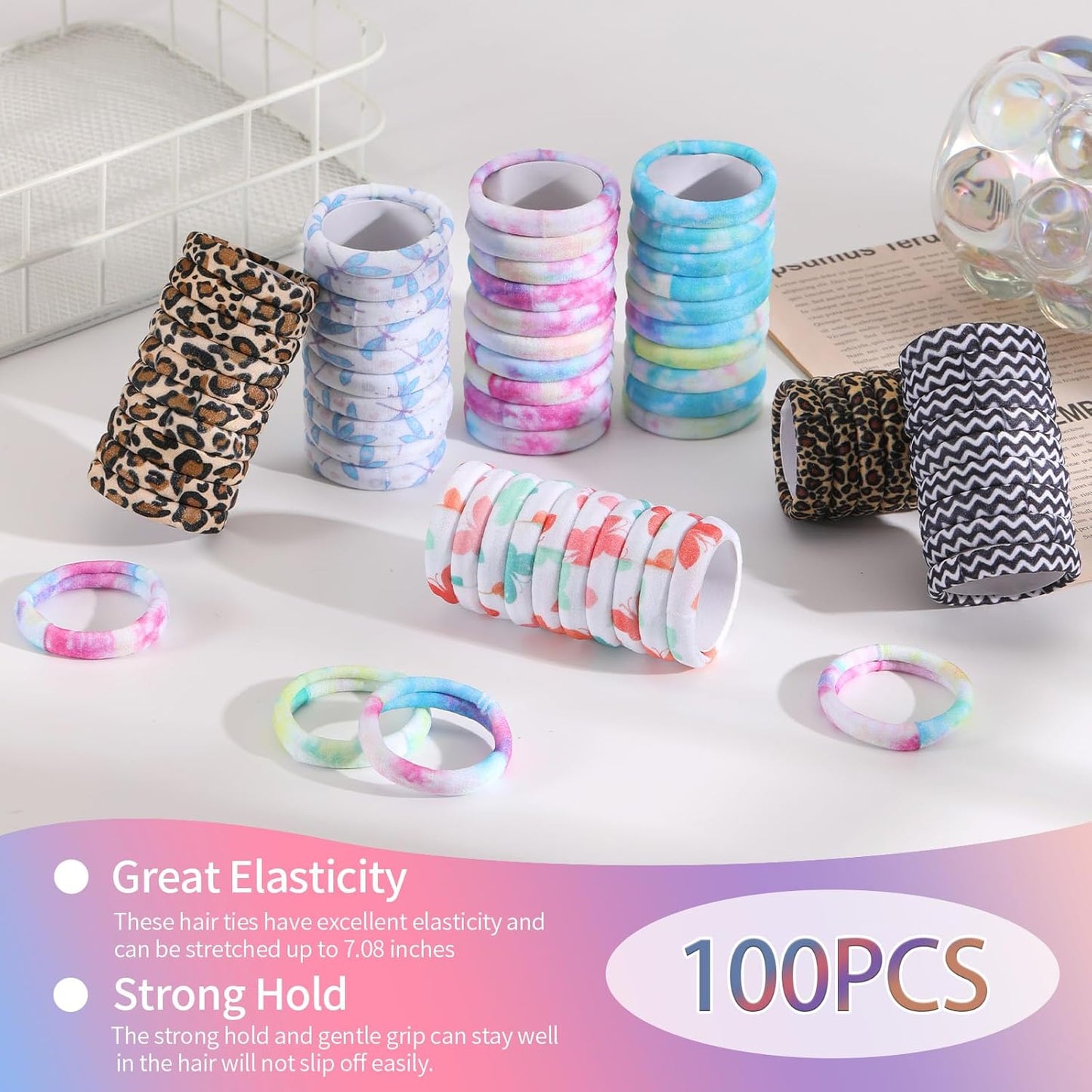 100PCS Black Hair Ties for Women Girls, Seamless Thick Black Hair Band, Elastic Hair Ties No Damage Ponytail Holder