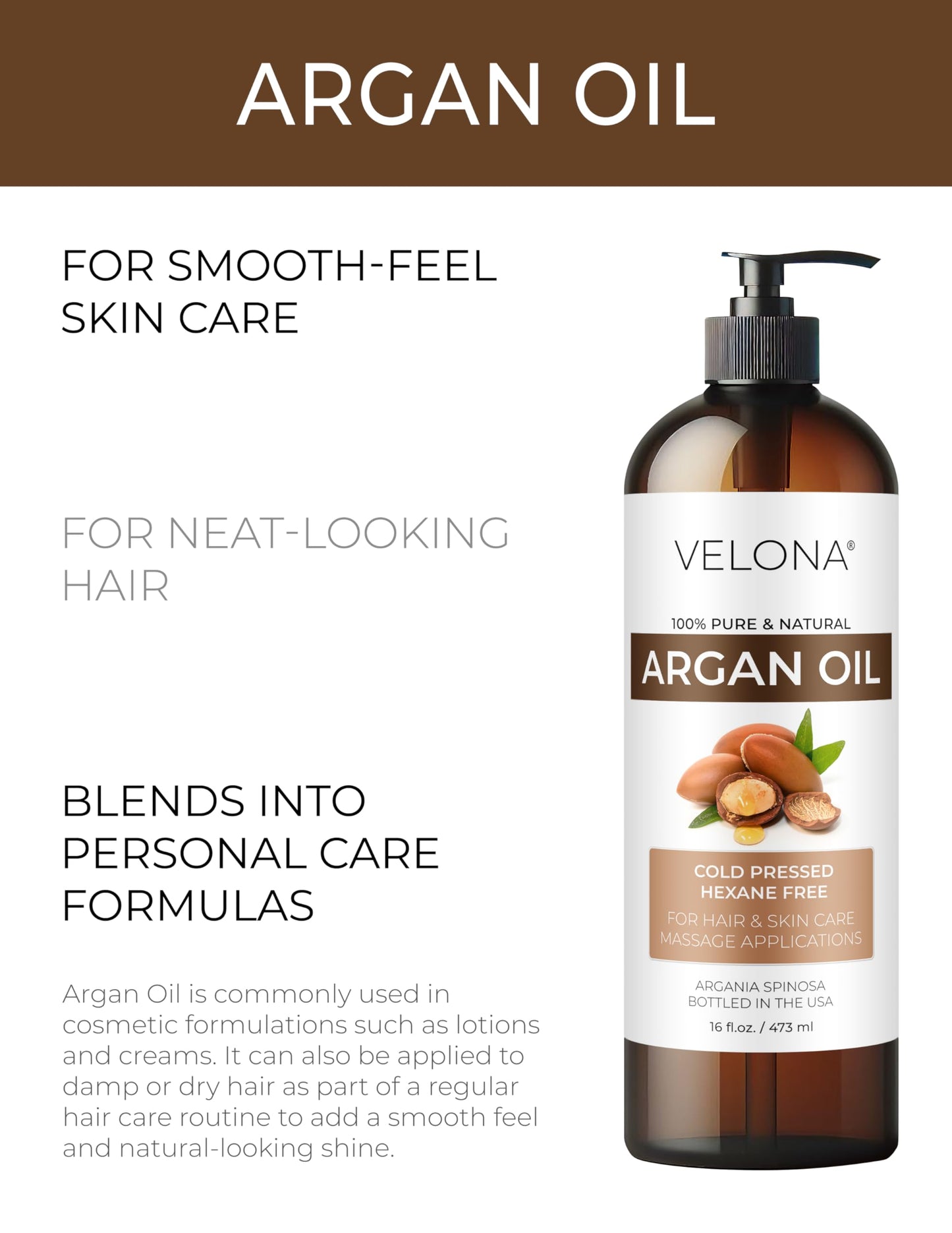 velona Argan Oil - 32 Fl Oz | 100% Pure and Natural | Morocco Oil | Skin, Body and Face Care | Nails Protector | Unrefined, Cold Pressed | Cap Kit