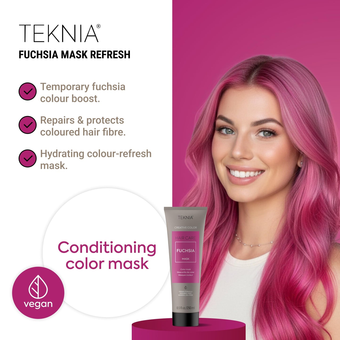 Lakmé Teknia Fuchsia Creative Color Hair Mask, Color Depositing Conditioner for Purple Hair, 8.5 Fl Oz