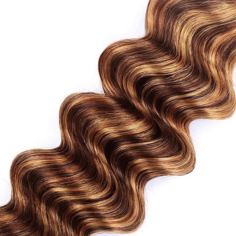Ombre Human Hair Bundles - Highlighted Deep Wave Extensions | 12-16 Inch Brown Hair Bundle