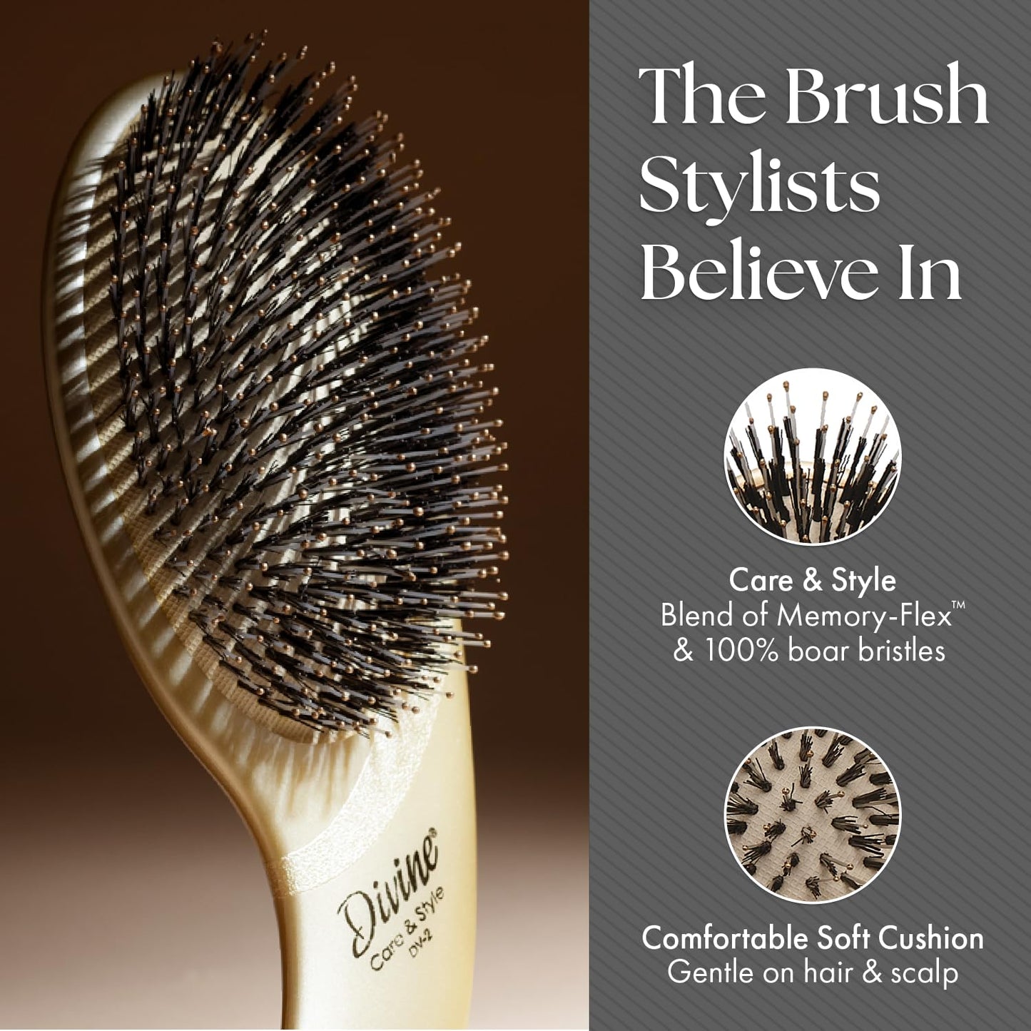 Olivia Garden Divine Paddle Brush for Women and Men - Professional Hair Brush for Thick and Fine Hair - Ideal for Straight, Wavy, and Curly Hair - Ergonomic Design