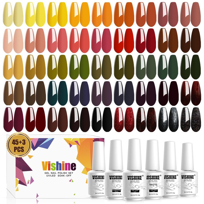 Vishine Gel Nail Polish Set - 48 Autumn Winter Colors with Base & Top Coat | 8ml Manicure Kit
