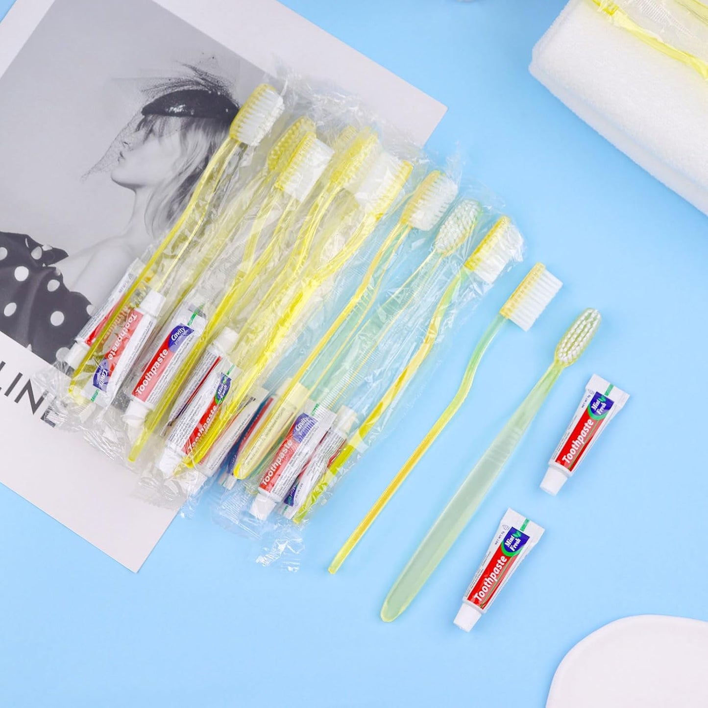 Disposable Toothbrush Set with Toothpaste - Individually Wrapped Travel Size Medium Soft Bristles | 200 Pack for Hotels, Travel & Donations