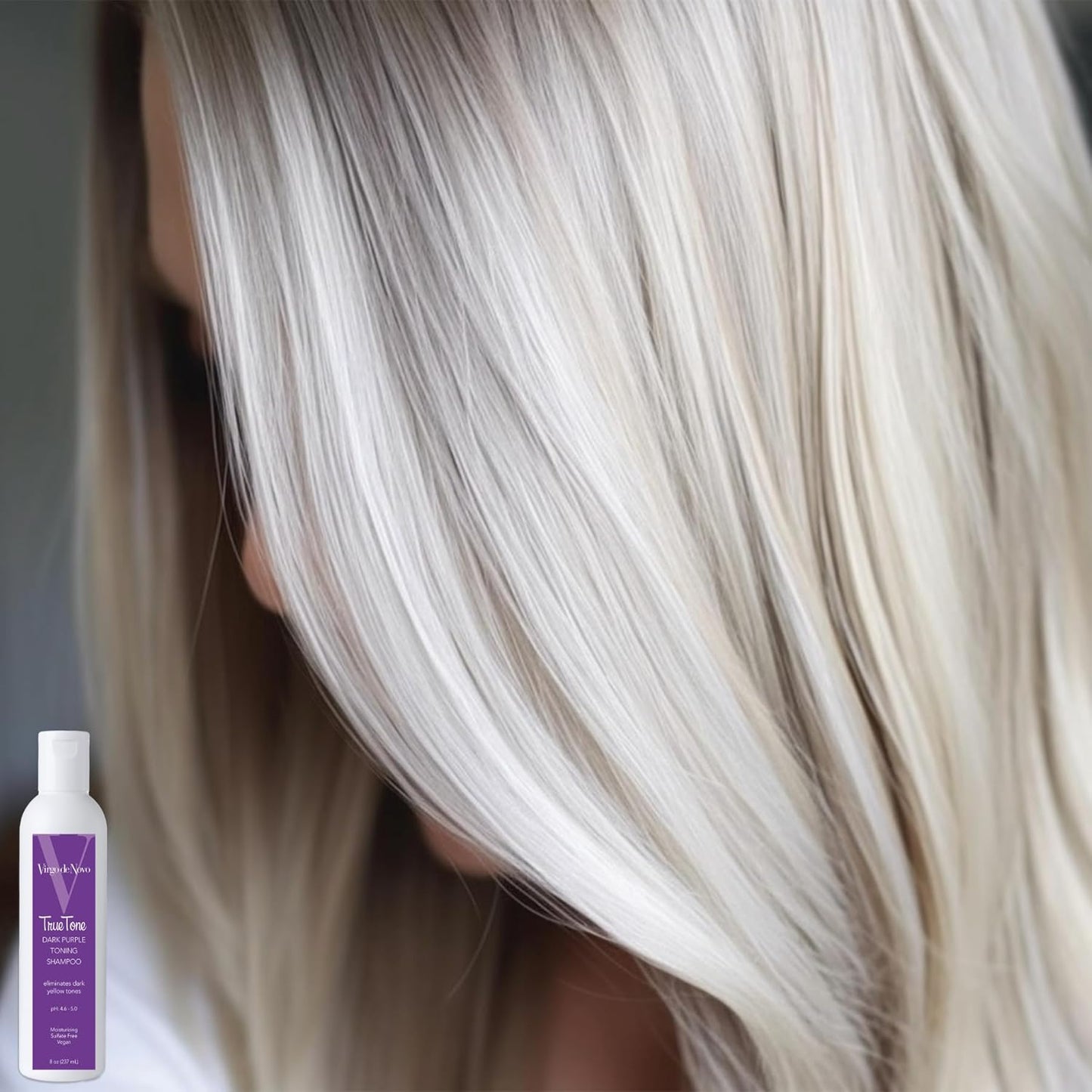 Virgo de Novo Dark Purple Toning Shampoo - Neutralizes Brassiness, Brightens Blonde & Grey Hair | Sulfate-Free, 8 oz