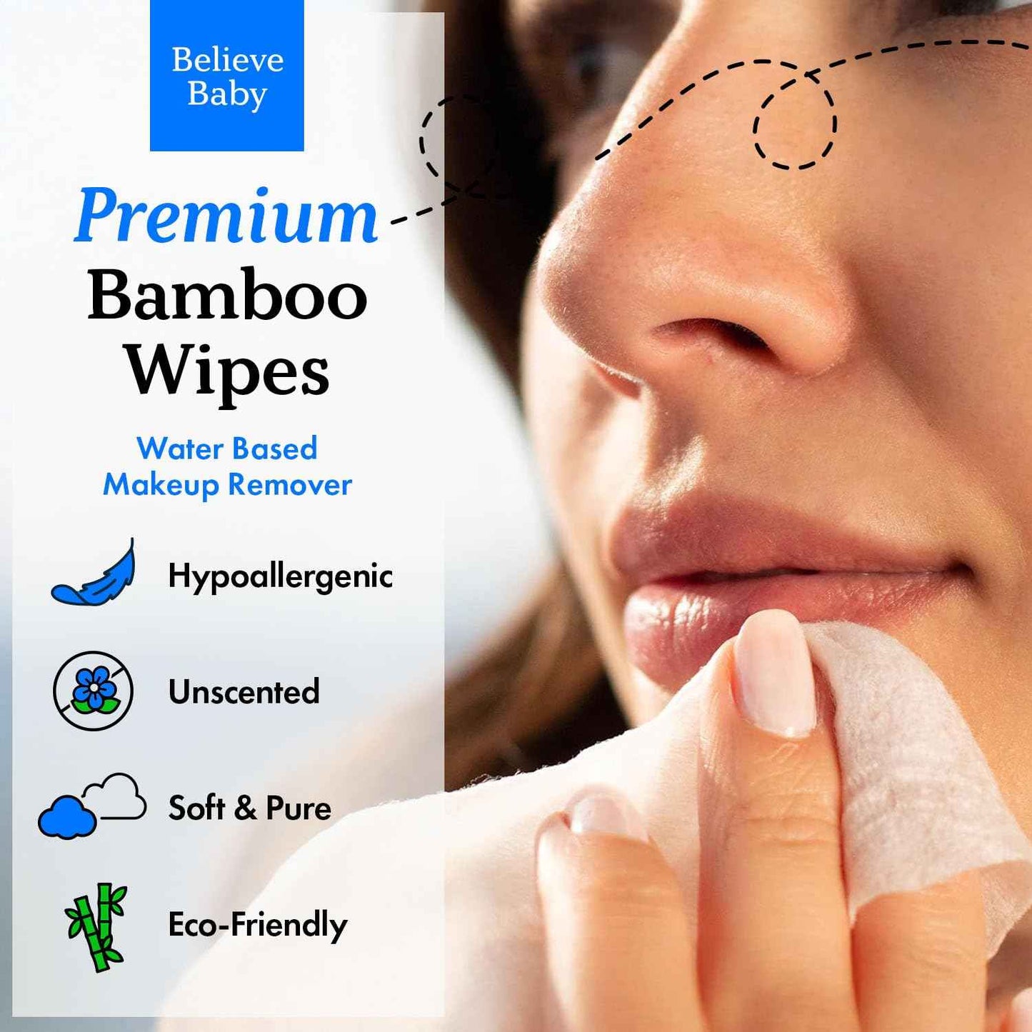 Believe Makeup Remover Wipes Travel Size 10pc x 10 Packs - Bamboo Viscose Unscented Face Wipes, Disposable Water-Based Make Up Remover, Gentle and Travel Size Makeup Wipe for Women