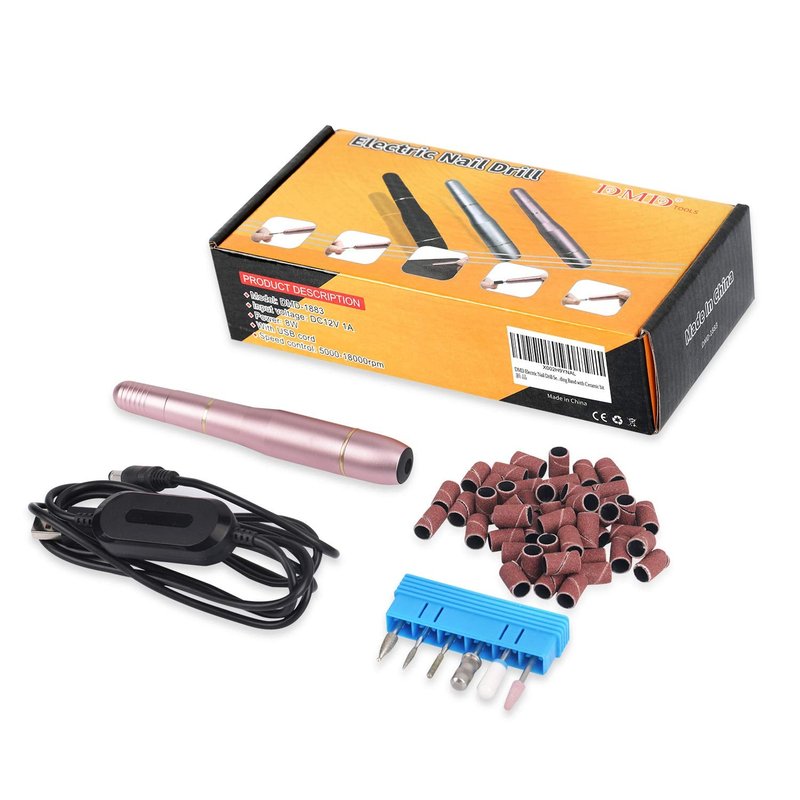 DMD Portable Electric Dip Nail Drill Kit Hinder Professional Nail Drill 20000 RPM USB Machine for Acrylic Nails Removal with One Ceramic Burr and 100 Pcs Sanding Bands