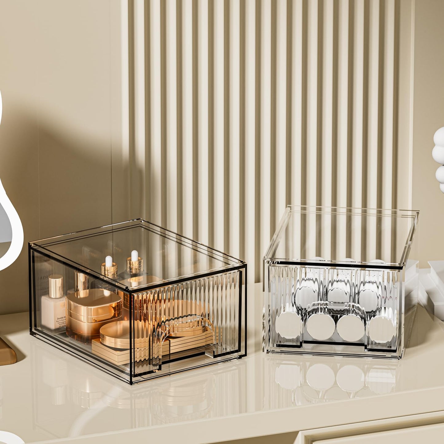 ZHIAI Stackable Storage Drawer, 2 Piece Acrylic Organiser for Cosmetics and Beauty Products, Suitable for Dressers, Bathrooms, Cabinets, Storage Rooms, Bedrooms and Home Organisers