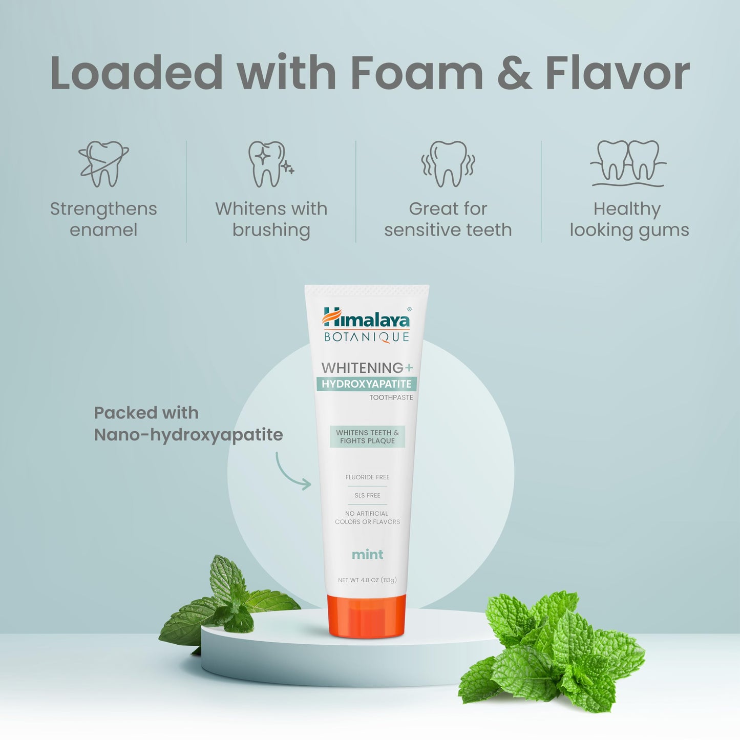 Himalaya Fluoride Free Botanique Whitening Nano Hydroxyapatite Toothpaste, Support Enamel Strength & Integrity, Great for Sensitive Teeth, SLS Free & Vegan, Mint, 4 oz (Pack of 4)
