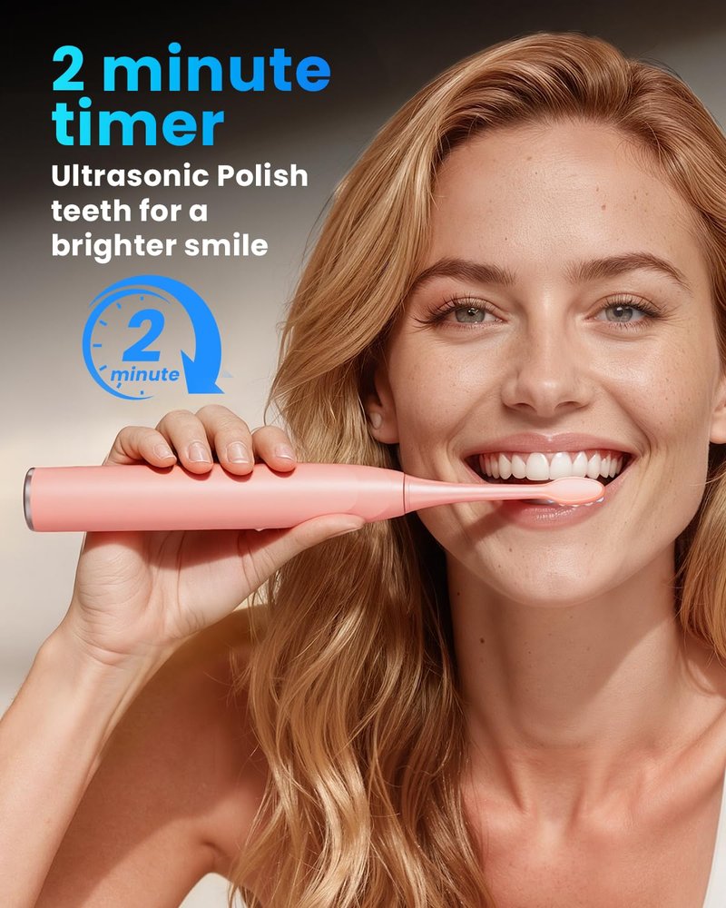 Onlyone Ultrasonic Electric Toothbrush for Adults, Rechargeable Electric Toothbrush with 8 Brush Heads, Travel Case, Charging Base & Wireless Charging - 5 Modes with Smart Timer