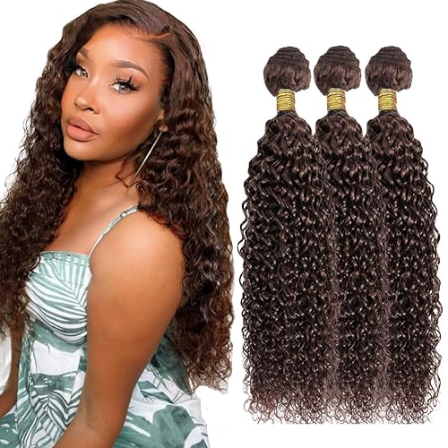 Hair 28-32 Inch Color #4 Brazilian Dark Brown Kinky Curly Virgin Hair Bundles - 3 Brown Curly Human Hair Bundles
