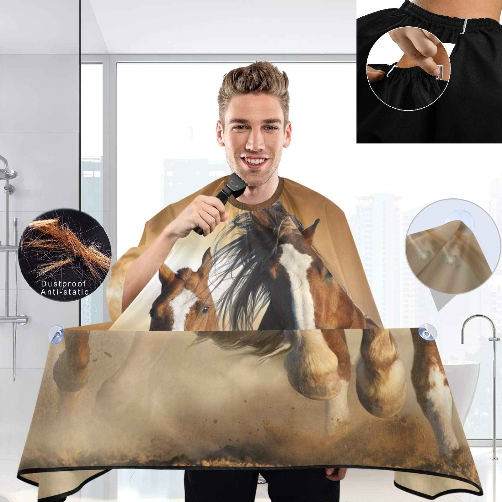 visesunny Barber Cape Retro Wild Chestnut Horse Polyester Hair Cutting Salon Cape Apron Anti-Static Haircut Water-Resistant Shaving Cloth Beard Shaving Bib Hairdressing Cape