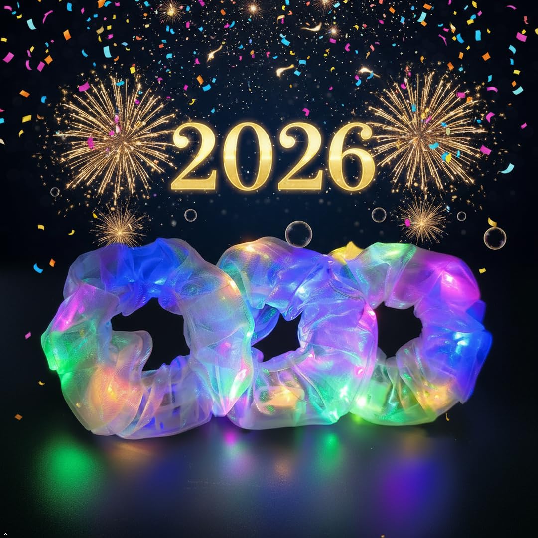 20Pcs Light Up Scrunchies with 12Pcs Satin Hair Ties, LED Hair Scrunchie for Women & Girls, Glow in the Dark Party Supplies Party Favor Festival Rave Accessories for Neon Outfit Glow Party