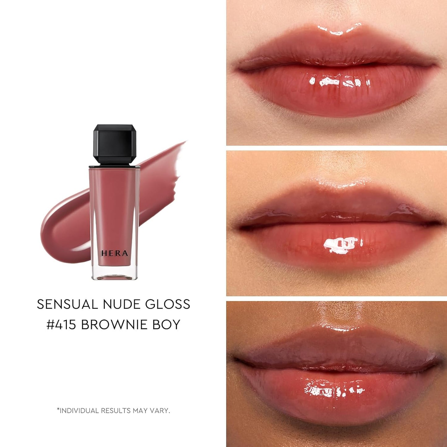 HERA Sensual Nude Lip Gloss #415 Brownie Boy - Volumizing Sheer Finish, Non-Sticky & Hydrating | 0.17 oz (5g)