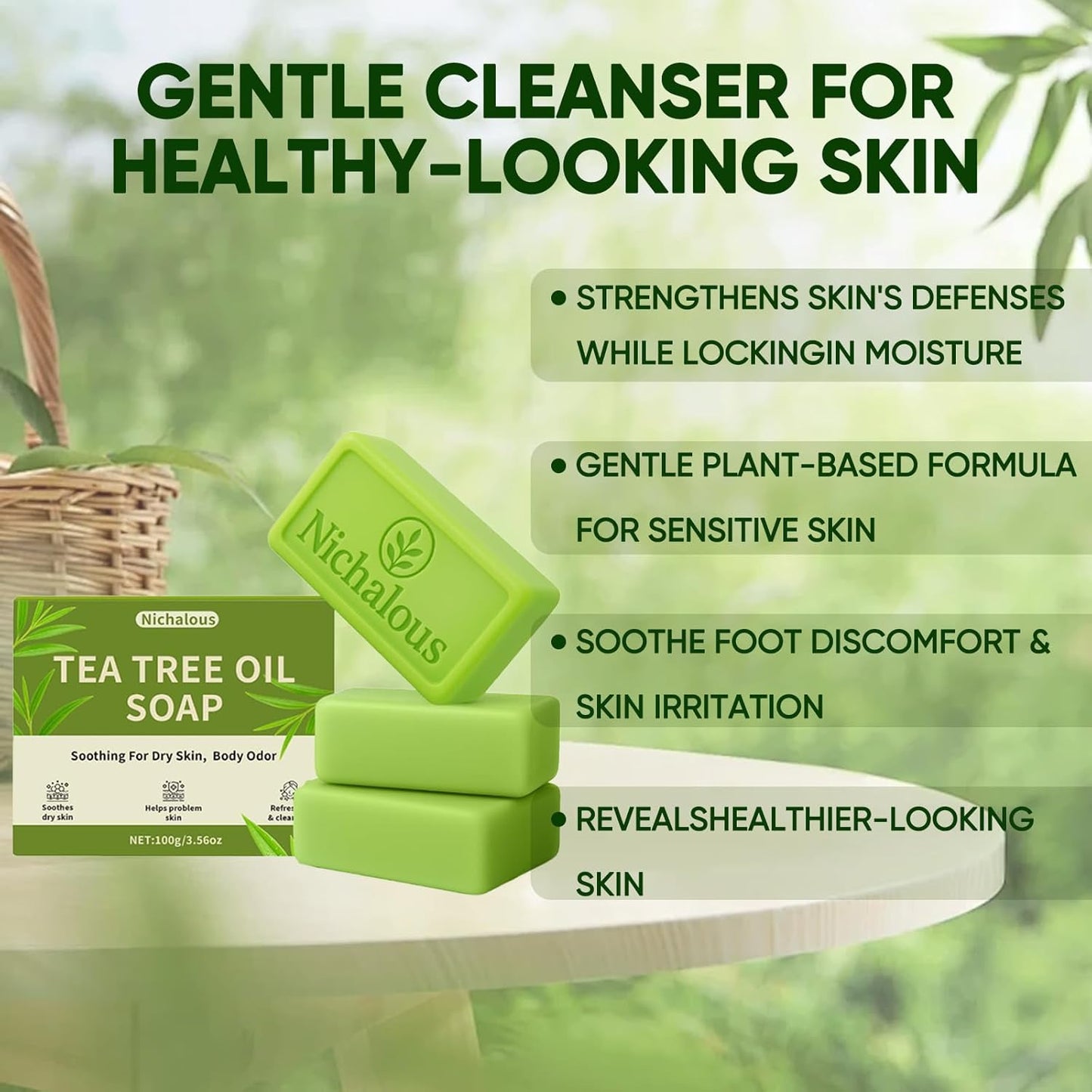 Tea Tree Soap Bar - Natural Handmade Deep Pore Cleansing with Tea Tree Oil & Coconut Oil | 3-Pack