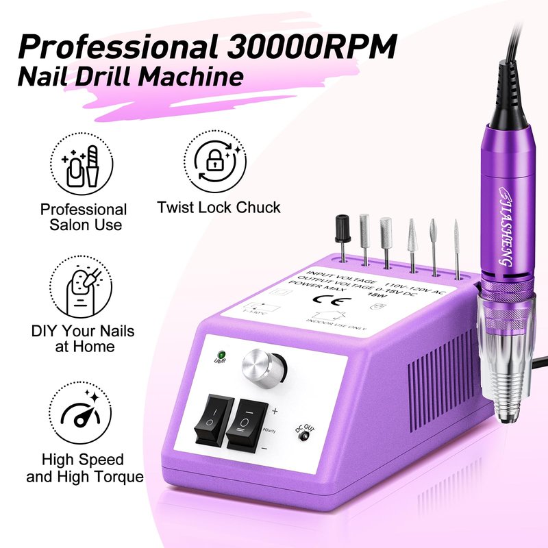JIASHENG Professional Nail Drill, 30000rpm Electric Nail Drill Machine, Electric Nail File Drills for Acrylic Nails Kit Gel Nails Manicure Pedicure Tools, Purple