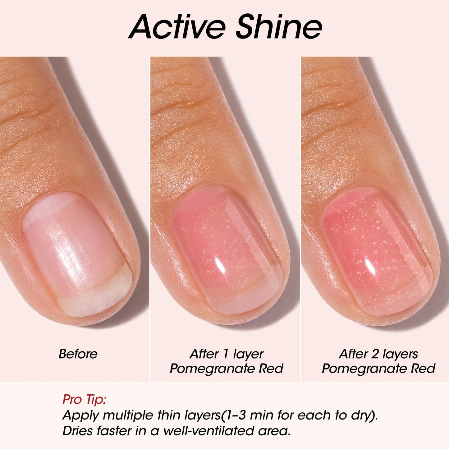 Gellen Active Glow Nail Polish One Step Ridge Filler Nail Strengthener with Hexanal & Pro-VE B5, Pomegranate Seed Oil for Healthier Glossier Nails, Ultra-Glowy Rose Mirror-Like Shine, 0.54 Fl Oz