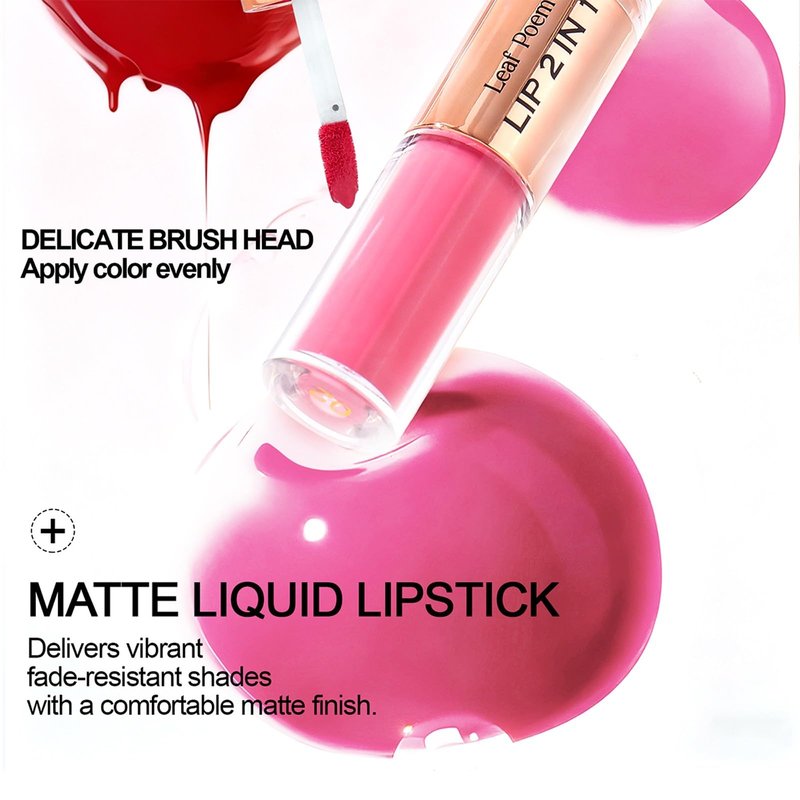 MooGlamor 3 Pcs Lip Liner and Gloss Set 2 in 1 Lipstick with Dual-Ended and Smooth Buildable Lip Gloss for Women Lip Combo Makeup (2 Pcs Matte #03#04)