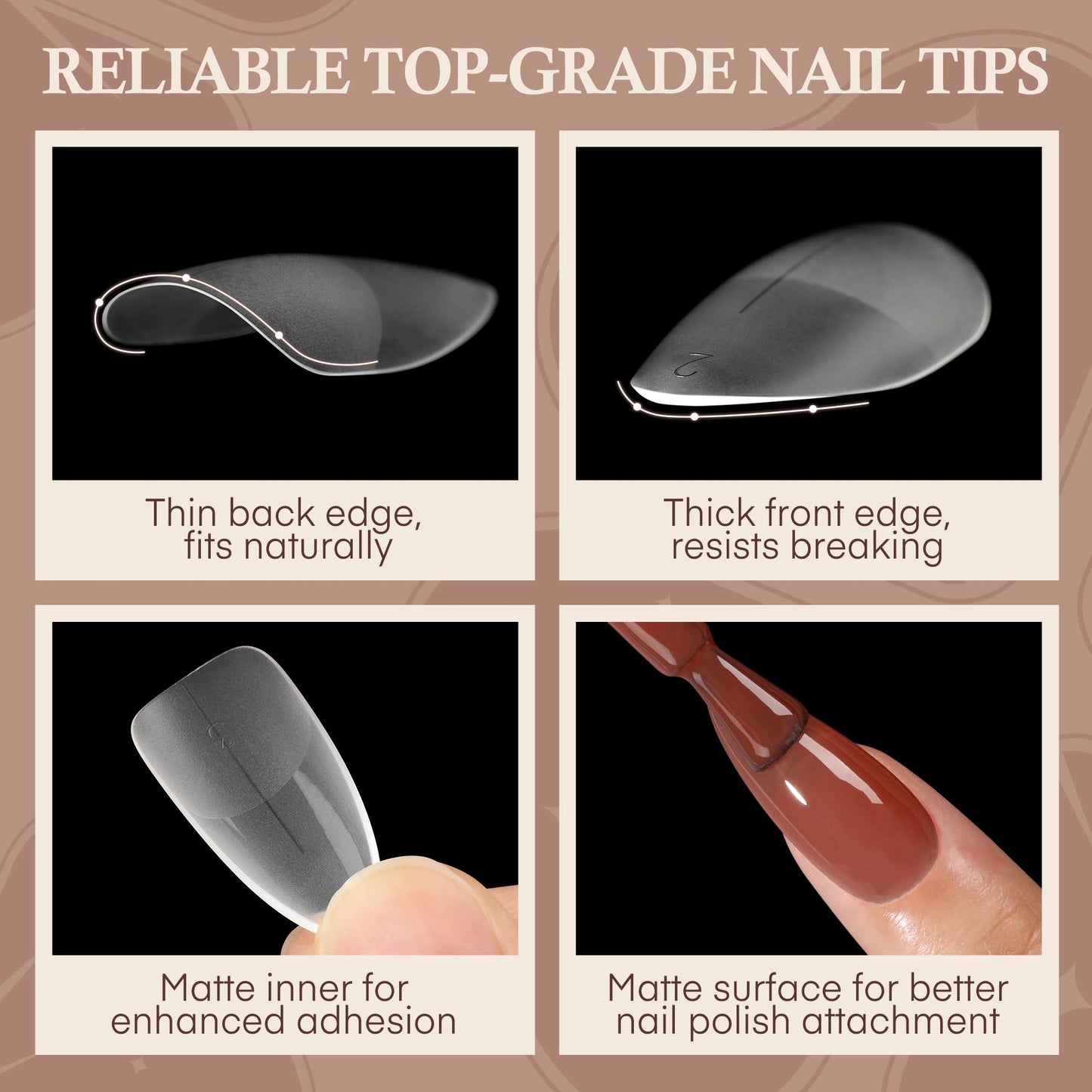 Luckyfairy Almond Gel Nail Tips, 504pcs Double-sided Matte Full Fake Nails, 15 Sizes Soft Pre-buff Full Cover Acrylic False Nails Press On Nail for Extensions DIY Salon